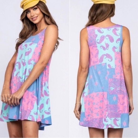 Colorful Paisley Print Mini Dress - Picture 2 of 4